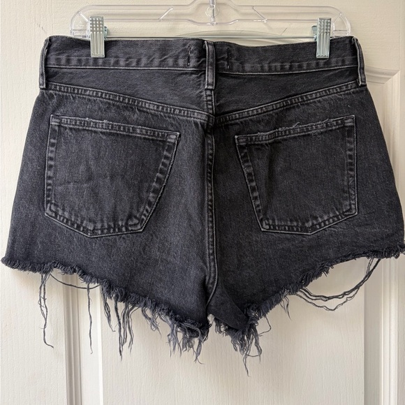Agolde Black Distressed High-Rise Denim Cutoff Shorts - Picture 2 of 4